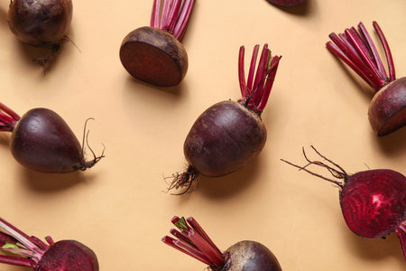 Fresh beets on beige backgroundの写真素材