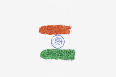 Indian flag made of glitter isolated on white backgroundの写真素材