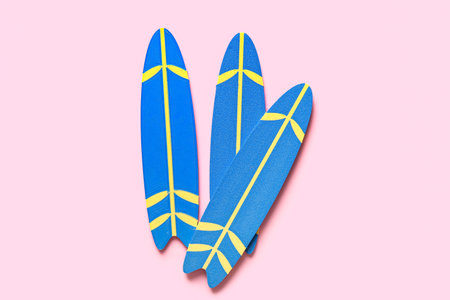 Mini surfboards on pink backgroundの写真素材