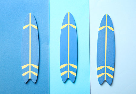 Mini surfboards on color backgroundの写真素材