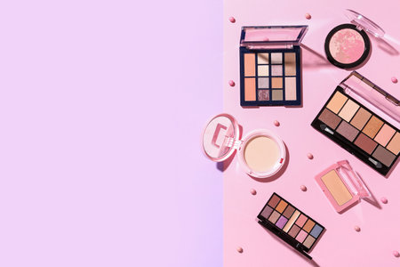 decorative cosmetics on color backgroundの写真素材