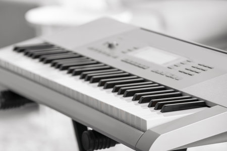 Modern synthesizer in room, closeupの写真素材