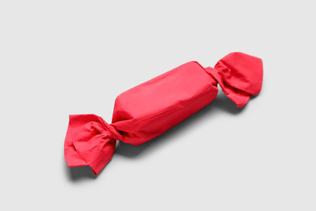 Candy in red wrapper on light background