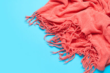 Stylish shawl on color background, closeupの写真素材