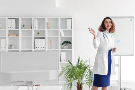 portrait of young female doctor in clinicの写真素材