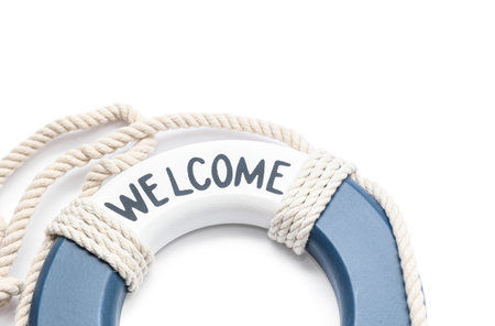 Toy ring buoy on white background, closeupの写真素材