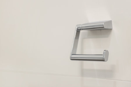 Toilet paper holder on light wallの写真素材