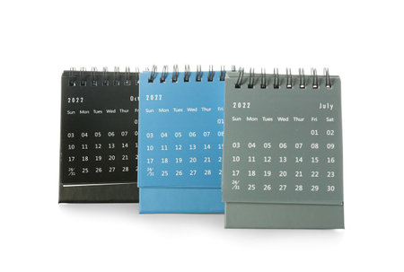 Flip calendars on white backgroundの写真素材