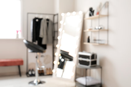 Stylish interior of modern makeup room, blurred viewの写真素材