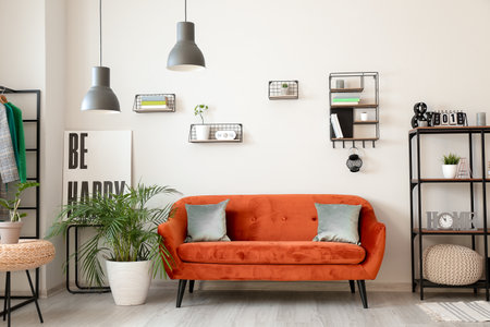 Interior of modern room with shelvesの写真素材