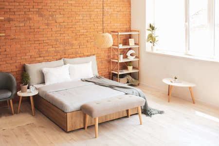Stylish interior of modern bedroomの写真素材