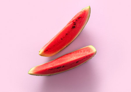 Pieces of fresh watermelon on lilac background