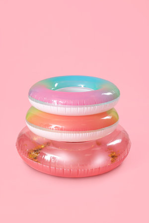 Inflatable rings on pink backgroundの写真素材