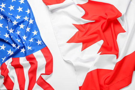 Flags of Canada and USA on white backgroundの写真素材