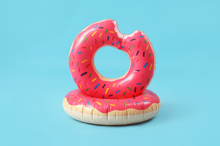 Swim rings in shape of donuts on blue background