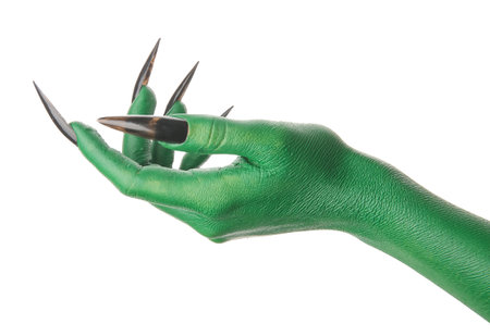 Green hand of witch on white background. halloween celebrationの写真素材