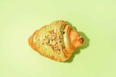 Sweet croissant on green backgroundの写真素材