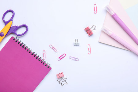 Composition with colorful stationery isolated on white backgroundの写真素材