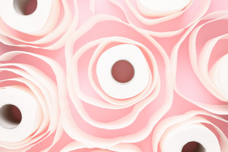 Rolls of toilet paper on pink backgroundの写真素材