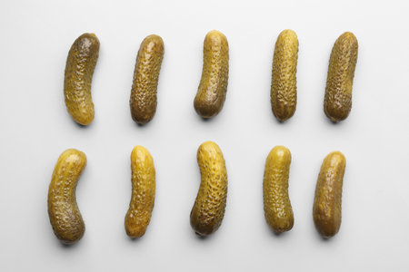Pickled cucumbers on gray backgroundの写真素材