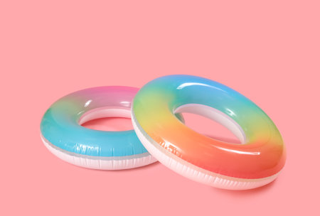 Inflatable rings on pink backgroundの写真素材