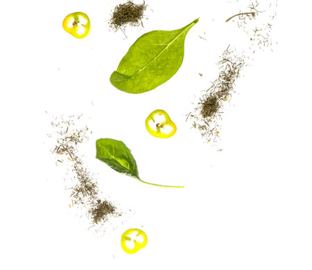 flying spices on white backgroundの写真素材