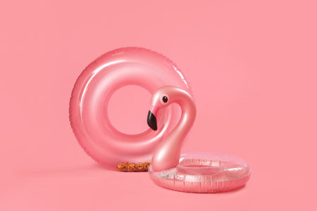 Inflatable rings on pink backgroundの写真素材