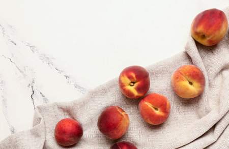 Sweet peaches on white backgroundの写真素材