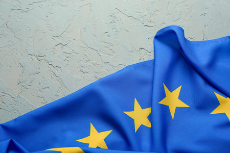 European Union flag on blue backgroundの写真素材