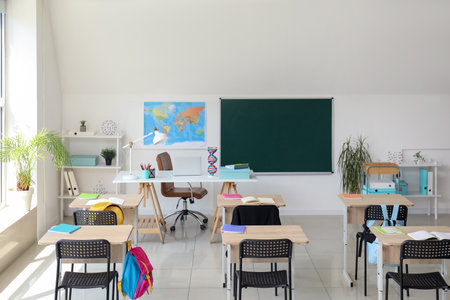 Interior of stylish modern empty classroomの写真素材