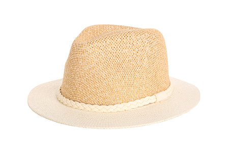 Stylish beach hat on white backgroundの写真素材