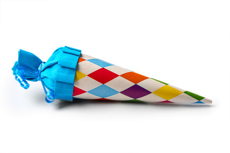 Blue school cone on white backgroundの写真素材