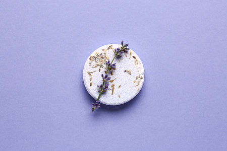 Lavender soap bar on color backgroundの写真素材
