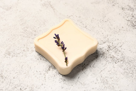 Lavender soap bar on grunge backgroundの写真素材