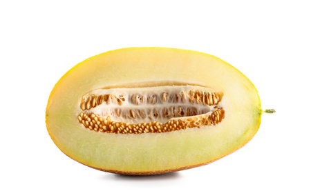 Half of sweet melon on white backgroundの写真素材