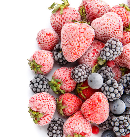 Frozen berries on white backgroundの写真素材