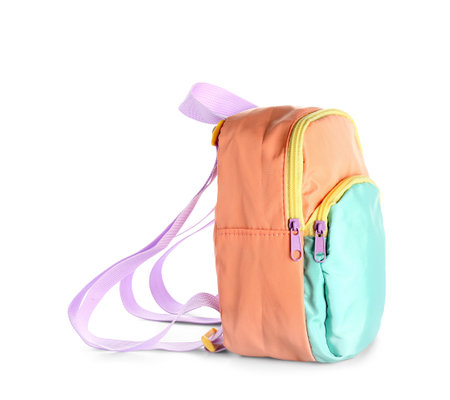 Stylish school backpack on white backgroundの写真素材