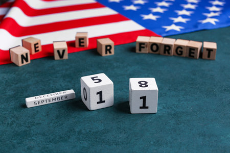 Calendar with date of National Day of Prayer and Remembrance for the Victims of the Terrorist Attacks on grunge green backgroundの写真素材