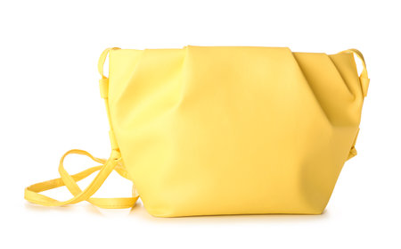 Stylish yellow bag on white backgroundの写真素材
