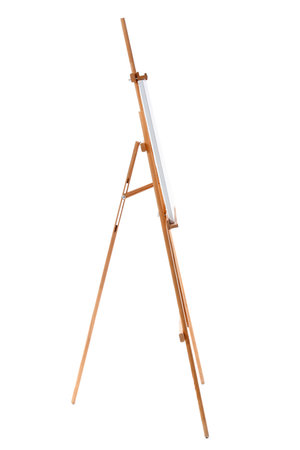 Wooden easel with canvas isolated on white backgroundの写真素材