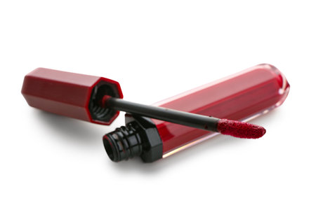 Beautiful liquid red lipstick on white backgroundの写真素材