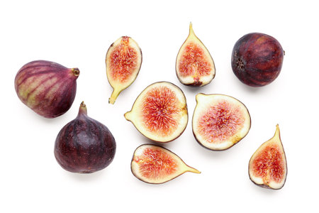 Fresh ripe figs on white background