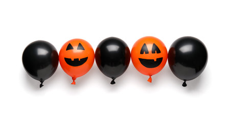 Different funny Halloween balloons on white backgroundの写真素材