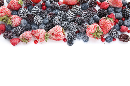 Frozen berries on white backgroundの写真素材