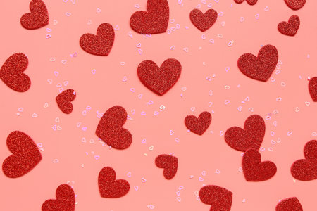 Beautiful hearts made of paper on pink background. National Sweetest Dayの写真素材