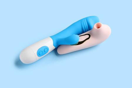 Different vibrators on blue backgroundの写真素材
