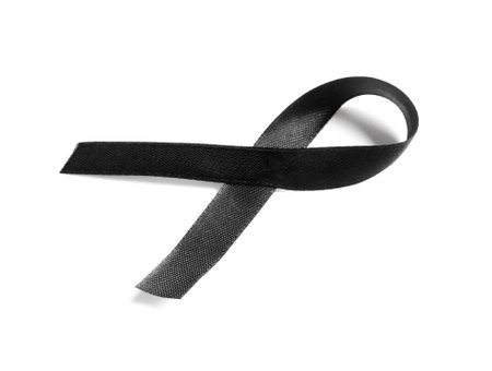 Black funeral ribbon on white backgroundの写真素材