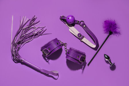 Sex toys on purple backgroundの写真素材