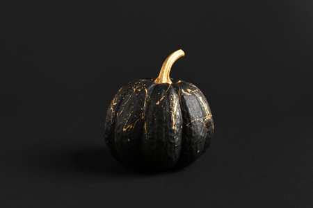 Painted pumpkin on black backgroundの写真素材