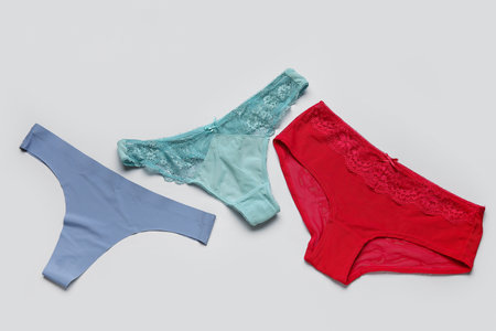 Set of female panties on gray backgroundの写真素材